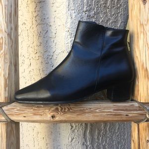 Black Leather Low Heel Booties Size 5 1/2
